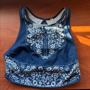 Free People FP Movement Floral Bandana Print Yoga Crop Tank Top – Navy Blue